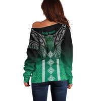 Aotearoa Maori Iwi Heritage Off Shoulder Sweater Ngai Tahu Pounamu Green LT7 - Polynesian Pride