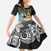 Tropical Christmas Polynesian Family Matching Tank Maxi Dress and Hawaiian Shirt Funny Surfing Pineapple LT7 Daughter's Dress Black - Polynesian Pride
