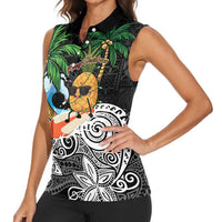Tropical Christmas Polynesian Women Sleeveless Polo Shirt Funny Surfing Pineapple