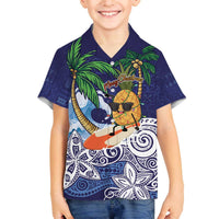 Tropical Christmas Polynesian Family Matching Off The Shoulder Long Sleeve Dress and Hawaiian Shirt Funny Surfing Pineapple Blue LT7 Son's Shirt Blue - Polynesian Pride