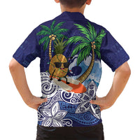 Tropical Christmas Polynesian Family Matching Off Shoulder Maxi Dress and Hawaiian Shirt Funny Surfing Pineapple Blue