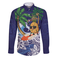 Tropical Christmas Polynesian Family Matching Off Shoulder Short Dress and Hawaiian Shirt Funny Surfing Pineapple Blue LT7 Dad's Shirt - Long Sleeve Blue - Polynesian Pride