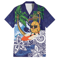 Tropical Christmas Polynesian Family Matching Tank Maxi Dress and Hawaiian Shirt Funny Surfing Pineapple Blue LT7 Dad's Shirt - Short Sleeve Blue - Polynesian Pride