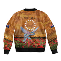 Cook Islands ANZAC Day Personalised Sleeve Zip Bomber Jacket with Poppy Field LT9 - Polynesian Pride