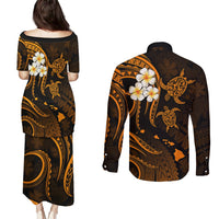 Hawaii Couples Puletasi Dress and Long Sleeve Button Shirts Niihau Islands Polynesian Sunset Plumeria Gold Vibe LT9 - Polynesian Pride
