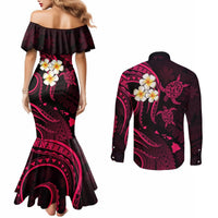 Hawaii Couples Mermaid Dress and Long Sleeve Button Shirts Niihau Islands Polynesian Sunset Plumeria Pink Vibe LT9 - Polynesian Pride