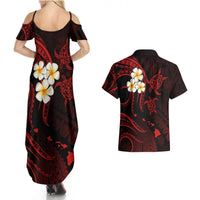 Polynesian Hawaii Couples Summer Maxi Dress and Hawaiian Shirt Niihau Islands with Pacific Plumeria Red Vibe LT9 - Polynesian Pride