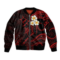 Polynesian Hawaii Sleeve Zip Bomber Jacket Niihau Islands with Pacific Plumeria Red Vibe LT9 Unisex Red - Polynesian Pride