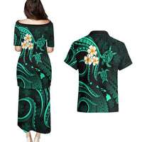 Polynesian Hawaii Couples Puletasi Dress and Hawaiian Shirt Niihau Islands with Pacific Plumeria Turquoise Vibe LT9 - Polynesian Pride