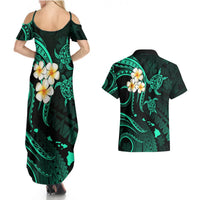 Polynesian Hawaii Couples Summer Maxi Dress and Hawaiian Shirt Niihau Islands with Pacific Plumeria Turquoise Vibe LT9 - Polynesian Pride