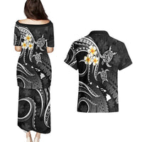 Polynesian Hawaii Couples Puletasi Dress and Hawaiian Shirt Niihau Islands with Pacific Plumeria White Vibe LT9 - Polynesian Pride