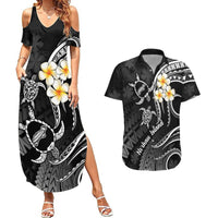 Polynesian Hawaii Couples Summer Maxi Dress and Hawaiian Shirt Niihau Islands with Pacific Plumeria White Vibe LT9 White - Polynesian Pride