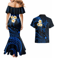 Hawaii Couples Mermaid Dress And Hawaiian Shirt Molokai Islands Polynesian Sunset Plumeria Blue Vibe LT9 - Polynesian Pride