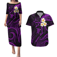 Polynesian Hawaii Couples Puletasi Dress and Hawaiian Shirt Molokai Islands with Pacific Plumeria Purple Vibe LT9 Purple - Polynesian Pride