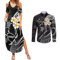 Polynesian Hawaii Couples Summer Maxi Dress and Long Sleeve Button Shirts Molokai Islands with Pacific Plumeria White Vibe LT9 White - Polynesian Pride