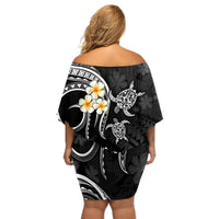 Polynesian Hawaii Off Shoulder Short Dress Molokai Islands with Pacific Plumeria White Vibe LT9 - Polynesian Pride