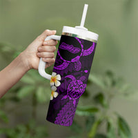 Hawaii Molokaʻi Islands Pacific Plumeria Tumbler With Handle Purple Polynesian Tattoo