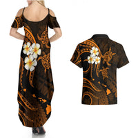 Hawaii Couples Summer Maxi Dress and Hawaiian Shirt Lanai Islands Polynesian Sunset Plumeria Gold Vibe LT9 - Polynesian Pride