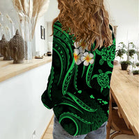 Hawaii Women Casual Shirt Lanai Islands Polynesian Sunset Plumeria Green Vibe LT9 - Polynesian Pride