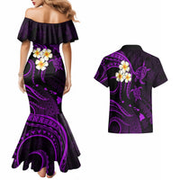 Polynesian Hawaii Couples Mermaid Dress And Hawaiian Shirt Lanai Islands with Pacific Plumeria Purple Vibe LT9 - Polynesian Pride