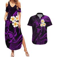 Polynesian Hawaii Couples Summer Maxi Dress and Hawaiian Shirt Lanai Islands with Pacific Plumeria Purple Vibe LT9 Purple - Polynesian Pride