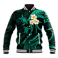 Polynesian Hawaii Baseball Jacket Lanai Islands with Pacific Plumeria Turquoise Vibe LT9 Unisex Turquoise - Polynesian Pride
