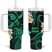 Hawaii Lanaʻi Islands Pacific Plumeria Tumbler With Handle Turquoise Polynesian Tattoo