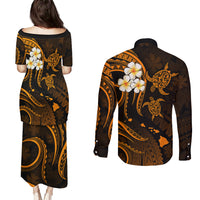 Hawaii Couples Puletasi Dress and Long Sleeve Button Shirts Kauai Islands Polynesian Sunset Plumeria Gold Vibe LT9 - Polynesian Pride