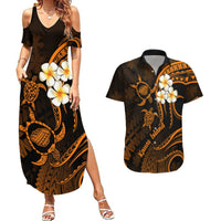 Hawaii Couples Summer Maxi Dress and Hawaiian Shirt Kauai Islands Polynesian Sunset Plumeria Gold Vibe LT9 Gold - Polynesian Pride