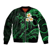 Hawaii Sleeve Zip Bomber Jacket Kauai Islands Polynesian Sunset Plumeria Green Vibe LT9 Unisex Green - Polynesian Pride