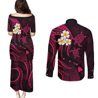 Hawaii Couples Puletasi Dress and Long Sleeve Button Shirts Kauai Islands Polynesian Sunset Plumeria Pink Vibe LT9 - Polynesian Pride