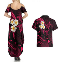 Hawaii Couples Summer Maxi Dress and Hawaiian Shirt Kauai Islands Polynesian Sunset Plumeria Pink Vibe LT9 - Polynesian Pride