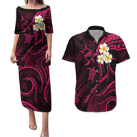 Hawaii Couples Puletasi Dress and Hawaiian Shirt Kahoolawe Islands Polynesian Sunset Plumeria Pink Vibe LT9 Pink - Polynesian Pride