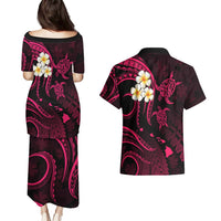 Hawaii Couples Puletasi Dress and Hawaiian Shirt Kahoolawe Islands Polynesian Sunset Plumeria Pink Vibe LT9 - Polynesian Pride