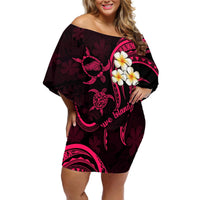Hawaii Off Shoulder Short Dress Kahoolawe Islands Polynesian Sunset Plumeria Pink Vibe LT9 Women Pink - Polynesian Pride
