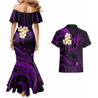 Polynesian Hawaii Couples Mermaid Dress And Hawaiian Shirt Kahoolawe Islands with Pacific Plumeria Purple Vibe LT9 - Polynesian Pride