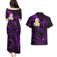 Polynesian Hawaii Couples Puletasi Dress and Hawaiian Shirt Kahoolawe Islands with Pacific Plumeria Purple Vibe LT9 - Polynesian Pride