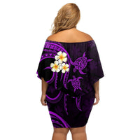 Polynesian Hawaii Off Shoulder Short Dress Kahoolawe Islands with Pacific Plumeria Purple Vibe LT9 - Polynesian Pride