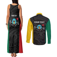 Personalised PNG Hela Province Couples Matching Tank Maxi Dress and Long Sleeve Button Shirt Bird of Paradise Tattoo Flag Motif LT9 - Polynesian Pride