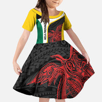 Personalised PNG Hela Province Family Matching Off Shoulder Maxi Dress and Hawaiian Shirt Bird of Paradise Tattoo Flag Motif LT9 Daughter's Dress Yellow - Polynesian Pride