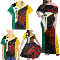 Personalised PNG Hela Province Family Matching Off Shoulder Maxi Dress and Hawaiian Shirt Bird of Paradise Tattoo Flag Motif LT9 - Polynesian Pride