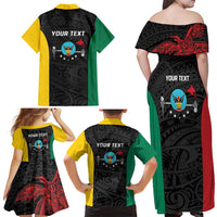 Personalised PNG Hela Province Family Matching Off Shoulder Maxi Dress and Hawaiian Shirt Bird of Paradise Tattoo Flag Motif LT9 - Polynesian Pride