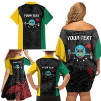 Personalised PNG Hela Province Family Matching Off Shoulder Short Dress and Hawaiian Shirt Bird of Paradise Tattoo Flag Motif LT9 - Polynesian Pride