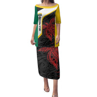 Personalised PNG Hela Province Family Matching Puletasi and Hawaiian Shirt Bird of Paradise Tattoo Flag Motif LT9 Mom's Dress Yellow - Polynesian Pride