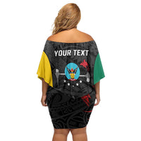 Personalised PNG Hela Province Off Shoulder Short Dress Bird of Paradise Tattoo Flag Motif LT9 - Polynesian Pride