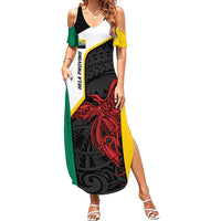 Personalised PNG Hela Province Summer Maxi Dress Bird of Paradise Tattoo Flag Motif LT9 Women Yellow - Polynesian Pride
