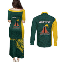 Personalised PNG Jiwaka Province Couples Matching Puletasi and Long Sleeve Button Shirt Bird of Paradise Tattoo Flag Motif LT9 - Polynesian Pride