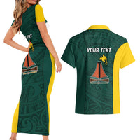 Personalised PNG Jiwaka Province Couples Matching Short Sleeve Bodycon Dress and Hawaiian Shirt Bird of Paradise Tattoo Flag Motif LT9 - Polynesian Pride