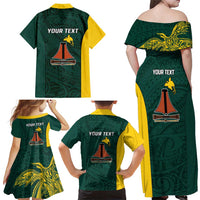Personalised PNG Jiwaka Province Family Matching Off Shoulder Maxi Dress and Hawaiian Shirt Bird of Paradise Tattoo Flag Motif LT9 - Polynesian Pride