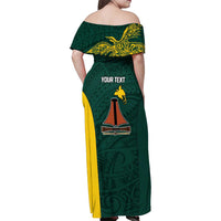 Personalised PNG Jiwaka Province Family Matching Off Shoulder Maxi Dress and Hawaiian Shirt Bird of Paradise Tattoo Flag Motif LT9 - Polynesian Pride